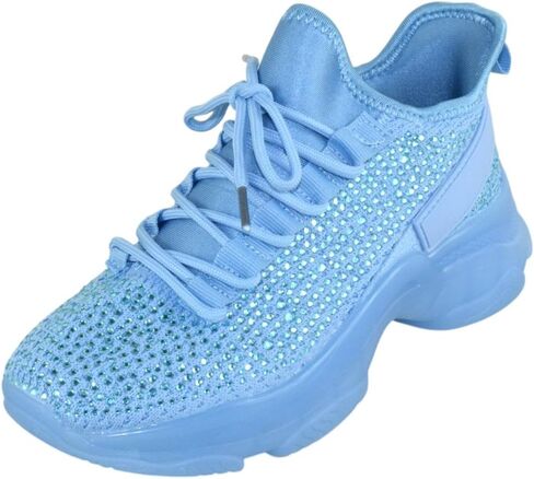 Berness Women’s Rhinestone Chunky Sneakers – Platform Lace-Up Fashion Walking Shoes, Sparkle Casual Sneakers Freya in Kuwait