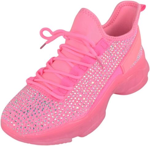 Berness Women’s Rhinestone Chunky Sneakers – Platform Lace-Up Fashion Walking Shoes, Sparkle Casual Sneakers Freya in Kuwait