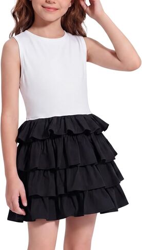 Girls Summer Clothes Girls' Dresses Cute Sleeveless Tiered Ruffle Casual Cake Dress 4-12Y Party Dance & Daily Wear in Kuwait