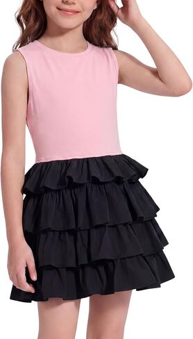 Girls Summer Clothes Girls' Dresses Cute Sleeveless Tiered Ruffle Casual Cake Dress 4-12Y Party Dance & Daily Wear in Kuwait