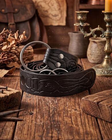 Medieval Renaissance Leather Belt - Vintage Fantasy Leather Waist Belts for LARP Viking Knight Costume Accessory in Kuwait