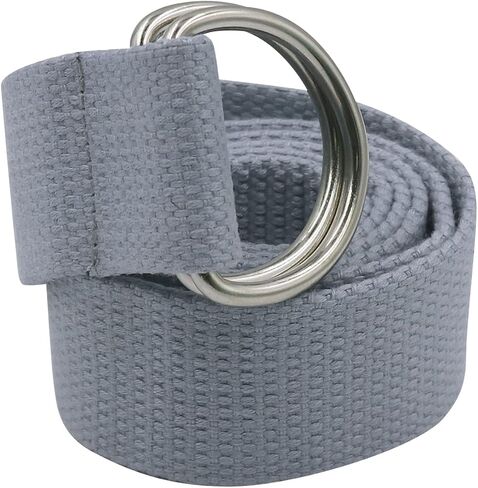 AIBEARTY Canvas Web Double D Ring Plaid Belt Silver Buckle Long Waistband for Women Men Teens in Kuwait