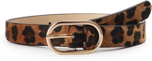 Women's Leopard Print Belt Faux Fur Calf Hair with Gold Buckle Adjustable Waistband for Jeans Dresses Pants in Kuwait