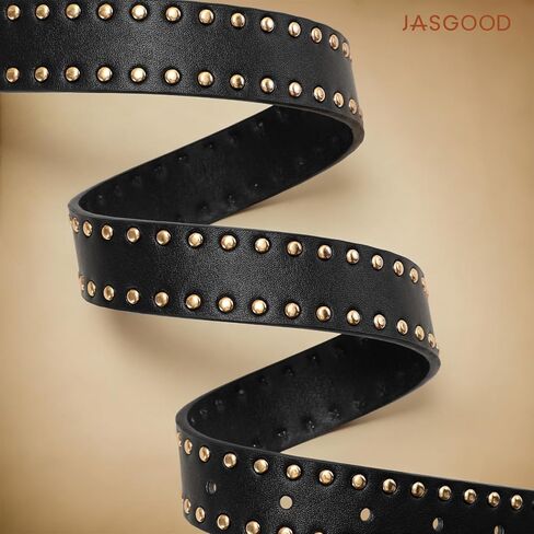 JASGOOD Women Leather Belt with Gold Buckle Western Studded Belts for Jeans Ladies Cowgirl Punk Waist Belts 1.1" Width in Kuwait