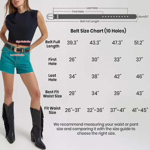 JASGOOD Women Leather Belt with Gold Buckle Western Studded Belts for Jeans Ladies Cowgirl Punk Waist Belts 1.1" Width in Kuwait