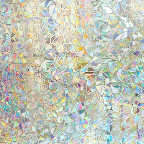Window Privacy Film 3D Decorative Half Moon Stained Glass Window Cling Anti-UV Window Films No Glue Static Window Film Removable Window Stickers Rainbow (White, 17.5'' x 78.7'') in Saudi Arabia
