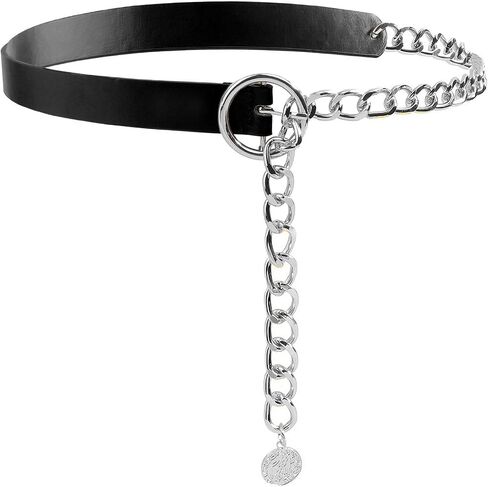 Women's Leather Belt with Gold Chain, Stylish Waist Belt with Coin Charm for Jeans Dresses and Coats in Kuwait