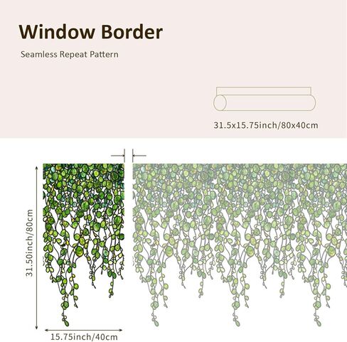 Original Hand Drawn Faux Stained Glass Window Hanging Clings with Tools，Double Sided See Through Green Window Film Floral for Living Room,Glass Front Door,Green Pearl Vine 15.75"X31.50" in Saudi Arabia