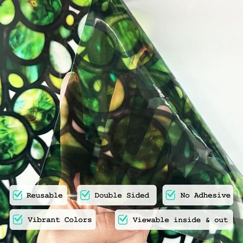 Original Hand Drawn Faux Stained Glass Window Hanging Clings with Tools，Double Sided See Through Green Window Film Floral for Living Room,Glass Front Door,Green Pearl Vine 15.75"X31.50" in Saudi Arabia