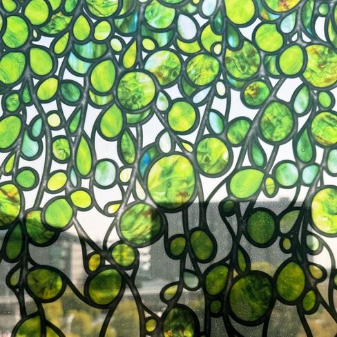 Original Hand Drawn Faux Stained Glass Window Hanging Clings with Tools，Double Sided See Through Green Window Film Floral for Living Room,Glass Front Door,Green Pearl Vine 15.75"X31.50" in Saudi Arabia