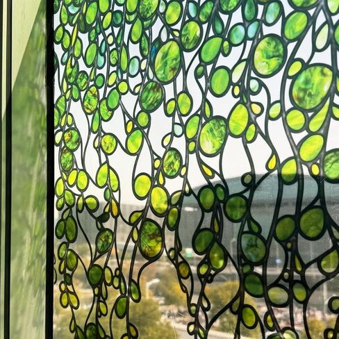 Original Hand Drawn Faux Stained Glass Window Hanging Clings with Tools，Double Sided See Through Green Window Film Floral for Living Room,Glass Front Door,Green Pearl Vine 15.75"X31.50" in Saudi Arabia