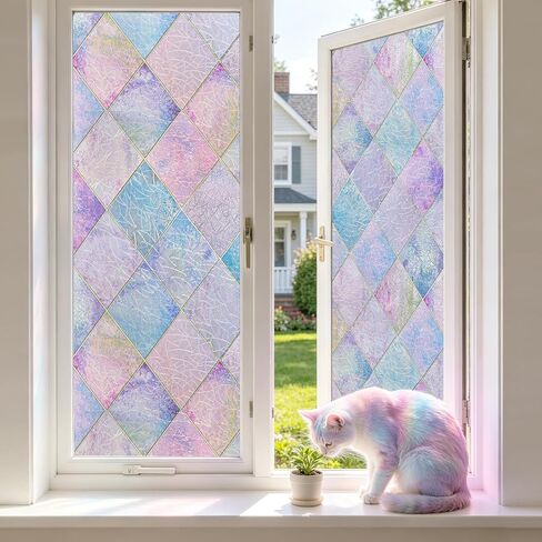 LaCheery 23.6"x78.7" Window Privacy Film Static Cling Stained Glass Window Film Decorative Colorful Privacy Sticker Removable UV Blocking Vinyl Films for Bathroom Glass Windows Doors Cars Home Decals in Saudi Arabia