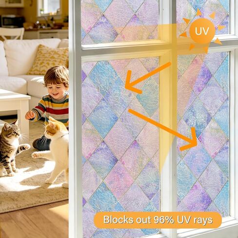 LaCheery 23.6"x78.7" Window Privacy Film Static Cling Stained Glass Window Film Decorative Colorful Privacy Sticker Removable UV Blocking Vinyl Films for Bathroom Glass Windows Doors Cars Home Decals in Saudi Arabia