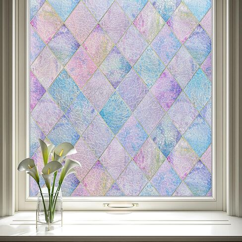 LaCheery 23.6"x78.7" Window Privacy Film Static Cling Stained Glass Window Film Decorative Colorful Privacy Sticker Removable UV Blocking Vinyl Films for Bathroom Glass Windows Doors Cars Home Decals in Saudi Arabia