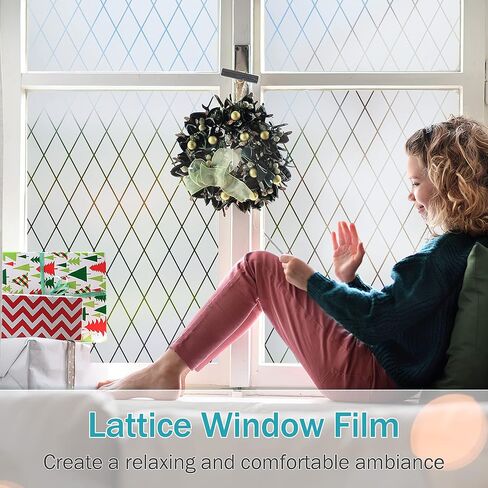VELIMAX Lattice Frosted Window Film Window Privacy Film Static Cling Window Vinyl Opaque Glass Sticker Non Adhesive Anti-UV 17.7x157.4 inches in Saudi Arabia