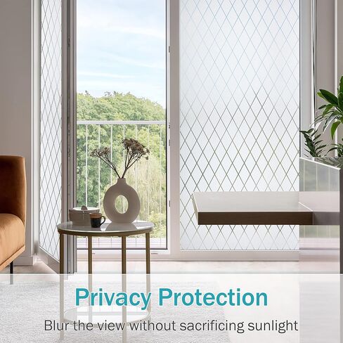 VELIMAX Lattice Frosted Window Film Window Privacy Film Static Cling Window Vinyl Opaque Glass Sticker Non Adhesive Anti-UV 17.7x157.4 inches in Saudi Arabia