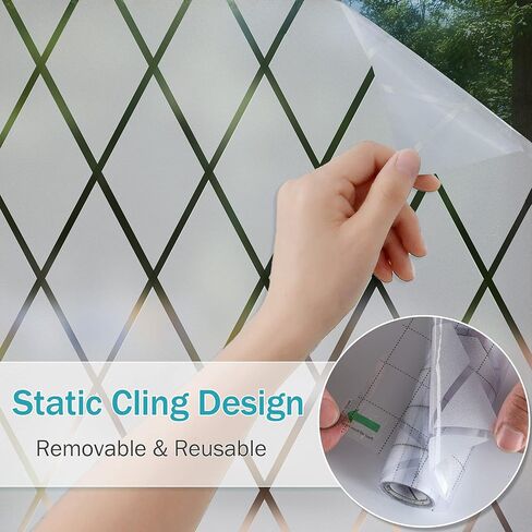 VELIMAX Lattice Frosted Window Film Window Privacy Film Static Cling Window Vinyl Opaque Glass Sticker Non Adhesive Anti-UV 17.7x157.4 inches in Saudi Arabia