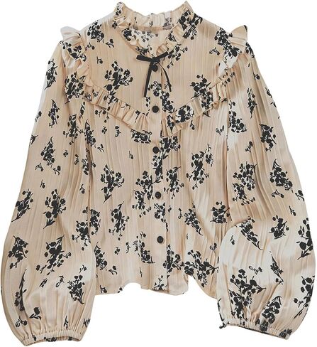 SHENHE Girl's Floral Long Sleeve Blouse Button Up Ruffle Trim Dressy Spring Fall Top Shirt in Kuwait