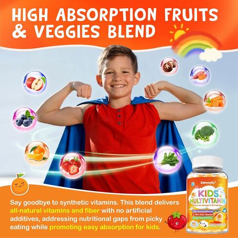 Kids Multivitamin Gummies - Vitamins A D3 K2, Methylated B-Complex with Omega-3, Iron for Immune & Development Support - Organic Mixed-Berry Flavor Multivitamins for Kids Daily - Sugar Free & Vegan in Saudi Arabia