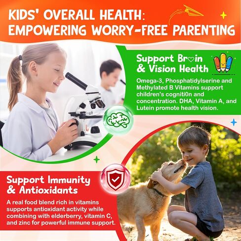 Kids Multivitamin Gummies - Vitamins A D3 K2, Methylated B-Complex with Omega-3, Iron for Immune & Development Support - Organic Mixed-Berry Flavor Multivitamins for Kids Daily - Sugar Free & Vegan in Saudi Arabia