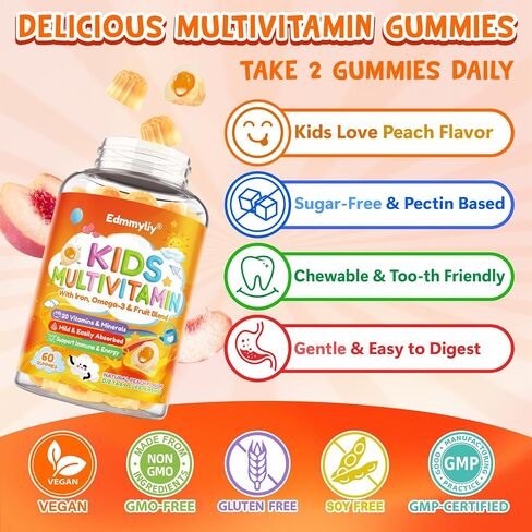 Kids Multivitamin Gummies - Vitamins A D3 K2, Methylated B-Complex with Omega-3, Iron for Immune & Development Support - Organic Mixed-Berry Flavor Multivitamins for Kids Daily - Sugar Free & Vegan in Saudi Arabia