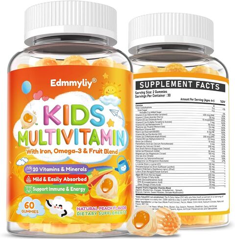 Kids Multivitamin Gummies - Vitamins A D3 K2, Methylated B-Complex with Omega-3, Iron for Immune & Development Support - Organic Mixed-Berry Flavor Multivitamins for Kids Daily - Sugar Free & Vegan in Saudi Arabia