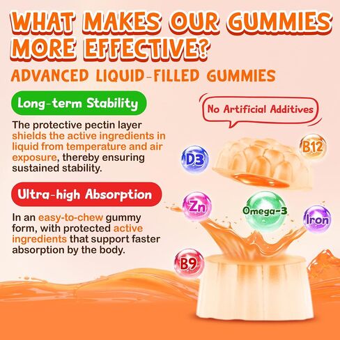 Kids Multivitamin Gummies - Vitamins A D3 K2, Methylated B-Complex with Omega-3, Iron for Immune & Development Support - Organic Mixed-Berry Flavor Multivitamins for Kids Daily - Sugar Free & Vegan in Saudi Arabia
