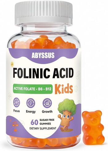 ABYSSUS Kids Folinic Acid Gummies with Active B6 (P5P) & Methyl B12 - Brain, Focus, Energy & Healthy Growth Support, Folate Methylation Supplement, Sugar-Free, Non-GMO, 60 Gummies in Saudi Arabia