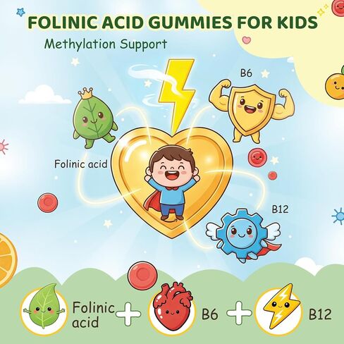 ABYSSUS Kids Folinic Acid Gummies with Active B6 (P5P) & Methyl B12 - Brain, Focus, Energy & Healthy Growth Support, Folate Methylation Supplement, Sugar-Free, Non-GMO, 60 Gummies in Saudi Arabia
