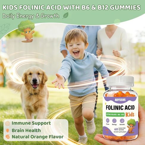 ABYSSUS Kids Folinic Acid Gummies with Active B6 (P5P) & Methyl B12 - Brain, Focus, Energy & Healthy Growth Support, Folate Methylation Supplement, Sugar-Free, Non-GMO, 60 Gummies in Saudi Arabia