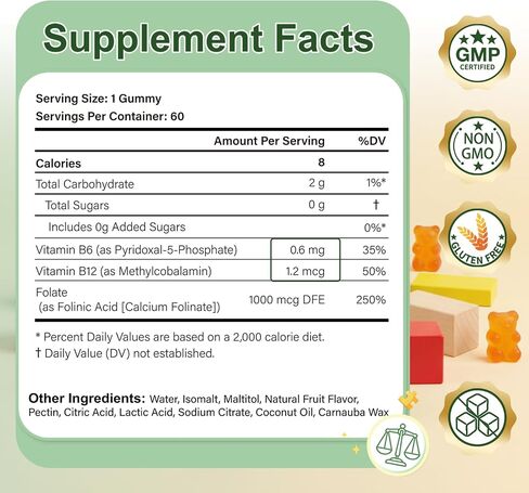 ABYSSUS Kids Folinic Acid Gummies with Active B6 (P5P) & Methyl B12 - Brain, Focus, Energy & Healthy Growth Support, Folate Methylation Supplement, Sugar-Free, Non-GMO, 60 Gummies in Saudi Arabia