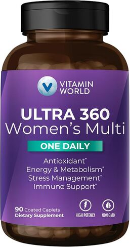 Vitamin World Ultra 360 Multivitamin for Women One Daily, Women's Multivitamin with Collagen, Ashwagandha & Antioxidants, Supplement with Vitamin A, B, C & D for Energy & Immune Support, 90 Caplets in Saudi Arabia