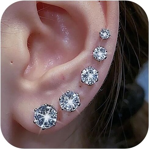 ToHeart 5 Pairs Cubic Zirconia Stud Earrings Set, Hypoallergenic 316L Earrings Stainless Steel CZ Earrings for Women in Kuwait