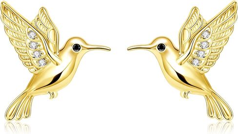 WOAINI Hummingbird Birds Stud Earrings for Women Hypoallergenic 14K Gold/White Gold Humming Bird Jewelry Gifts for Sensitive Ears in Saudi Arabia