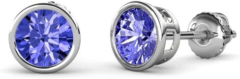 Tanzanite Bezel Set Solitaire Stud Earrings 0.95 ctw 14K White Gold in Saudi Arabia