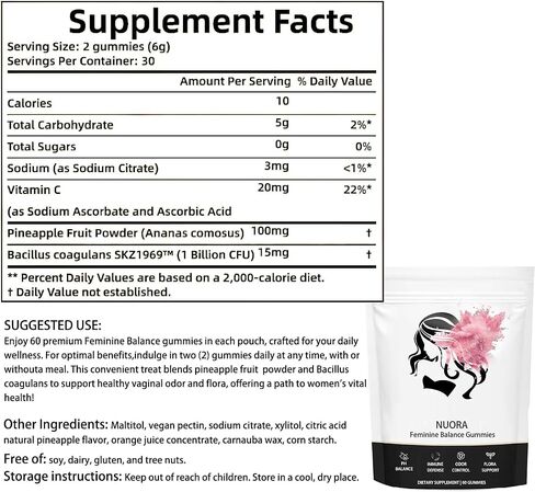 Feminine Balance Gummies, Vegan Hawaiian Pineapple, pH Balance, Healthy Odor, Flora and Immune Support, Vaginal Health Support, 60 Count in Kuwait