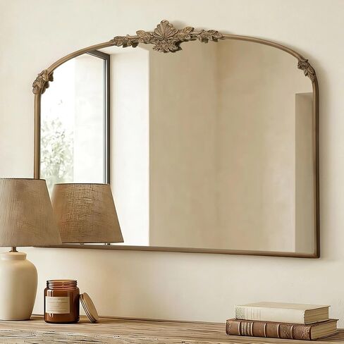 Besdomus Antique Arched Gold Mirror: 40"x30" Vintage Brass Metal Framed Wall Mirror - Baroque Traditional Ornate for Living Room/Fireplace/Bathroom- Home Decor for Homemakers in Saudi Arabia
