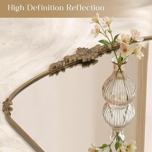 Besdomus Antique Arched Gold Mirror: 40"x30" Vintage Brass Metal Framed Wall Mirror - Baroque Traditional Ornate for Living Room/Fireplace/Bathroom- Home Decor for Homemakers in Saudi Arabia