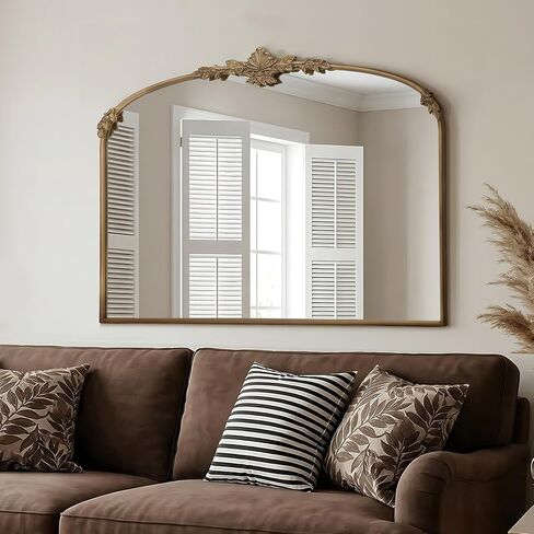 Besdomus Antique Arched Gold Mirror: 40"x30" Vintage Brass Metal Framed Wall Mirror - Baroque Traditional Ornate for Living Room/Fireplace/Bathroom- Home Decor for Homemakers in Saudi Arabia