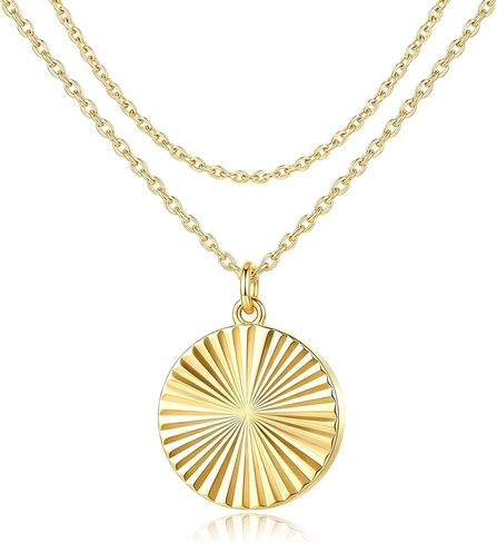 14K Gold Layered Necklaces for Women, Sun Layering Coin Circle Chain Round Pendant,Jewelry Gift for Wife Her Girlfriend Mom Wedding Anniversary Birthday Adjustable Chain Hypoallergenic in Saudi Arabia
