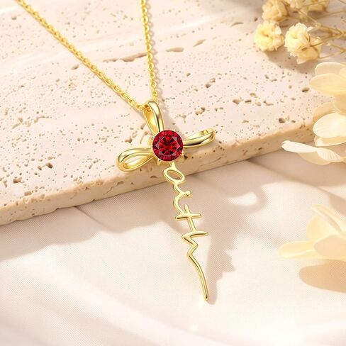 Gold Birthstone Faith Cross Infinity Necklace 14K Gold Religious Cross Pendant Necklaces with Birthstone Jewelry Christian Faith Mothers Day Gifts for Mom Wife Daughter in Kuwait