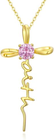 Gold Birthstone Faith Cross Infinity Necklace 14K Gold Religious Cross Pendant Necklaces with Birthstone Jewelry Christian Faith Mothers Day Gifts for Mom Wife Daughter in Kuwait