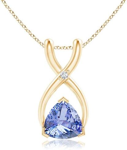 Angara Natural Tanzanite Pendant for Women | Trillion Shape Tanzanite Diamond Wishbone Necklace in 14K Solid Gold/Platinum With 18" Chain | December Birthday, Anniversary, Gemstone Jewelry Gift in Kuwait