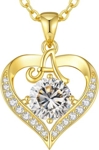 CDE 18K Gold Plated Initial Love Heart 2 Carat Moissanite Necklaces for Women 925 Sterling Silver Jewelry Christmas Anniversary Birthday Present Gifts for Wife Lady Girlfriend Her in Saudi Arabia