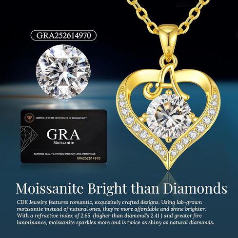 CDE 18K Gold Plated Initial Love Heart 2 Carat Moissanite Necklaces for Women 925 Sterling Silver Jewelry Christmas Anniversary Birthday Present Gifts for Wife Lady Girlfriend Her in Saudi Arabia