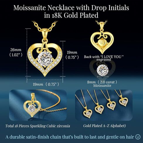 CDE 18K Gold Plated Initial Love Heart 2 Carat Moissanite Necklaces for Women 925 Sterling Silver Jewelry Christmas Anniversary Birthday Present Gifts for Wife Lady Girlfriend Her in Saudi Arabia