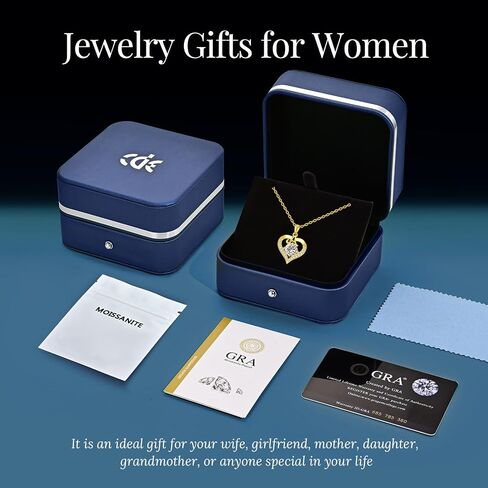 CDE 18K Gold Plated Initial Love Heart 2 Carat Moissanite Necklaces for Women 925 Sterling Silver Jewelry Christmas Anniversary Birthday Present Gifts for Wife Lady Girlfriend Her in Saudi Arabia