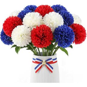 12 Pcs Artificial Flowers 4th of July Patriotic Silk Flowers for Home Decor Red White Blue Fake Flowers Memorial Day Table Centerpiece in Saudi Arabia