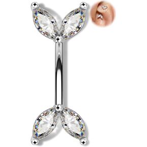 Melighting 16G Gold Rook Earring الفولاذ المقاوم للصدأ، 6/8 مم ثقب الحاجب مع ماركيز شفاف تشيكوسلوفاكيا، الحد الأدنى من حلقة الحاجب Rook Lobe Piercing مجوهرات للنساء in Kuwait
