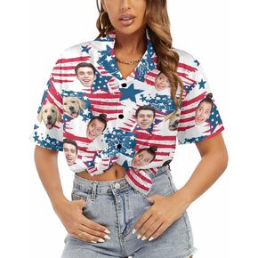 Custom Hawaiian Shirt with Face for Women Personalized Photo Hawaii Beach Shirts Summer Short Sleeve Button Down in Saudi Arabia
